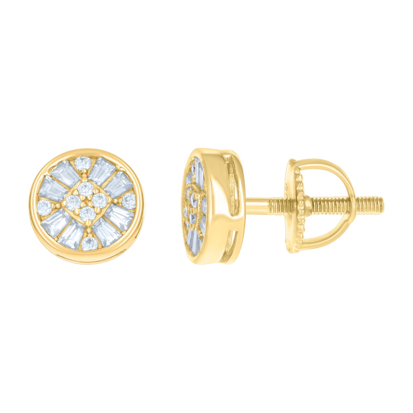 Sterling Silver Or Yellow-tone Womens 0.10ct Round 0.59ct Baguette Moissanite Fashion Stud Earrings