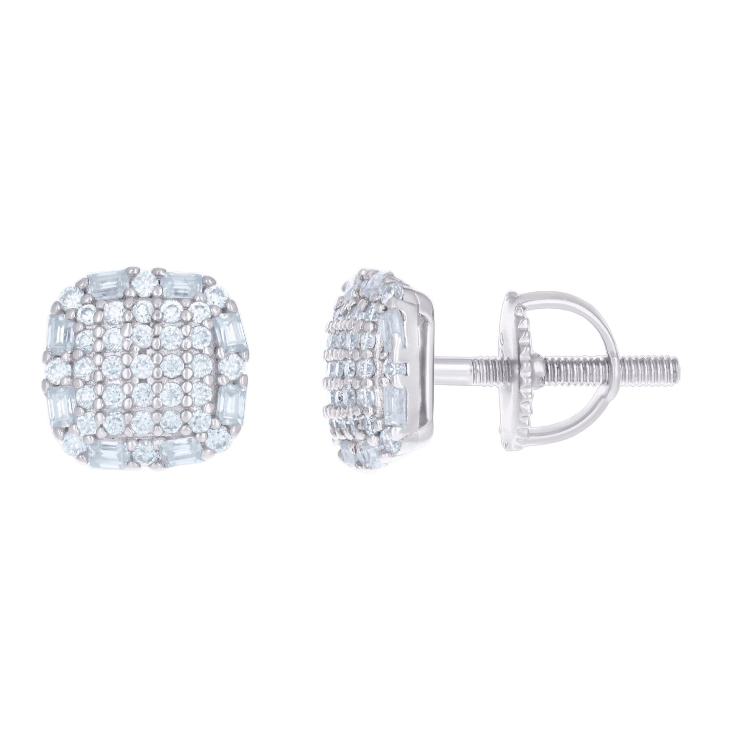 Sterling Silver Or Yellow-tone Womens 0.29ct Round 0.30ct Baguette Moissanite Square Fashion Stud Earrings