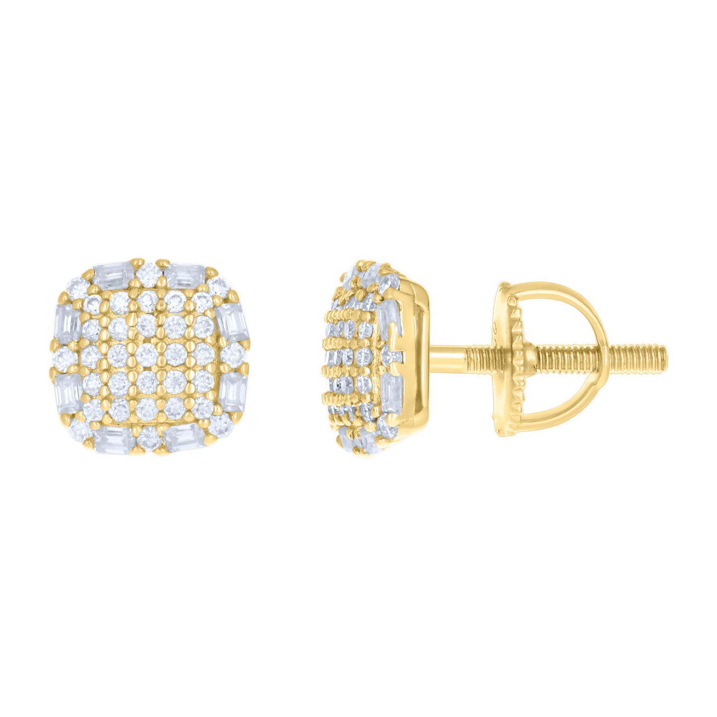 Sterling Silver Or Yellow-tone Womens 0.29ct Round 0.30ct Baguette Moissanite Square Fashion Stud Earrings