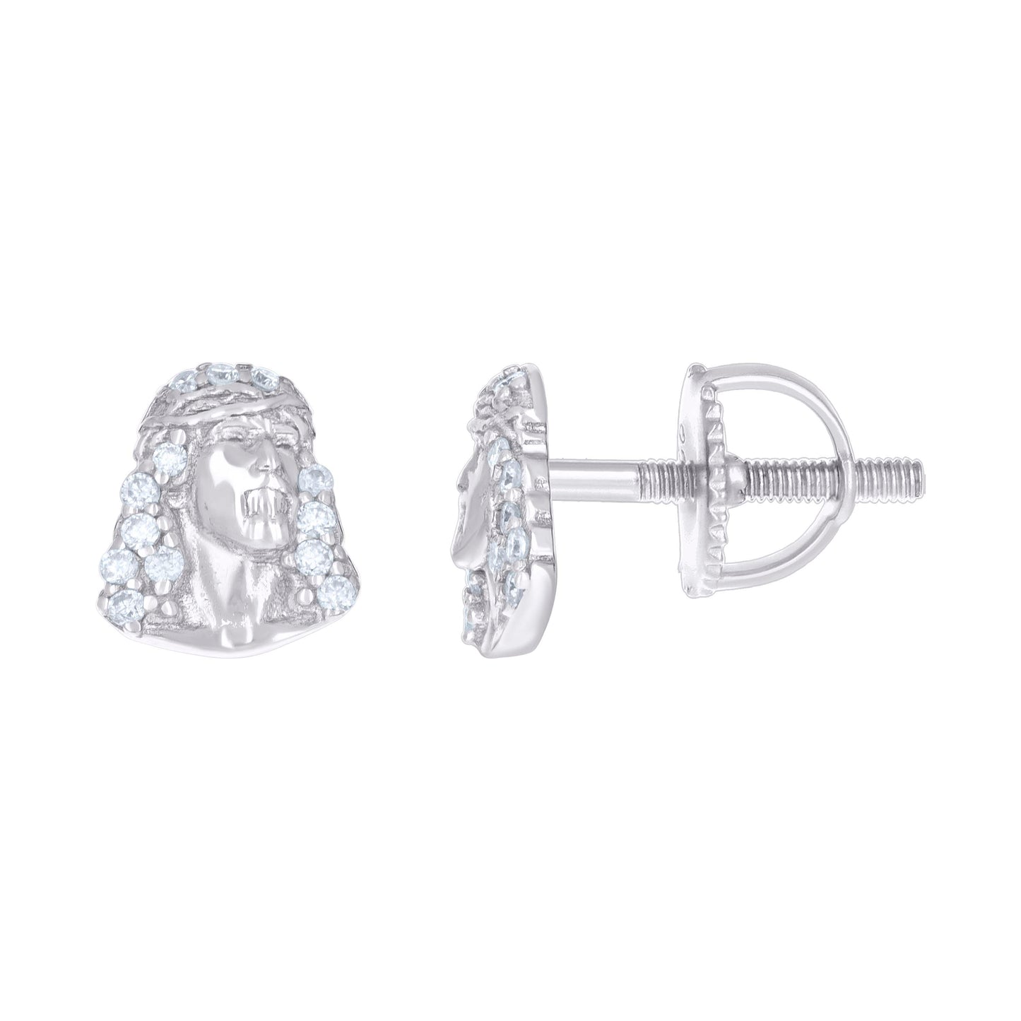 Sterling Silver Or Yellow-tone Womens 0.13ct Moissanite Jesus Religious Stud Earrings