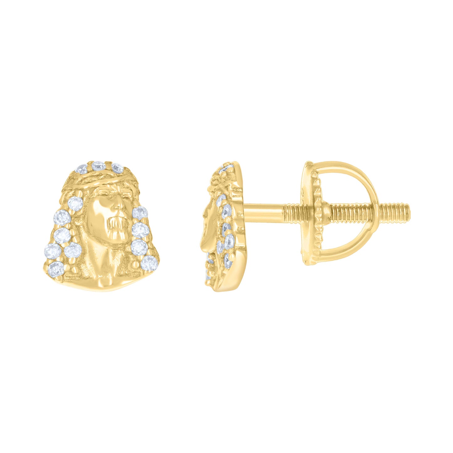 Sterling Silver Or Yellow-tone Womens 0.13ct Moissanite Jesus Religious Stud Earrings