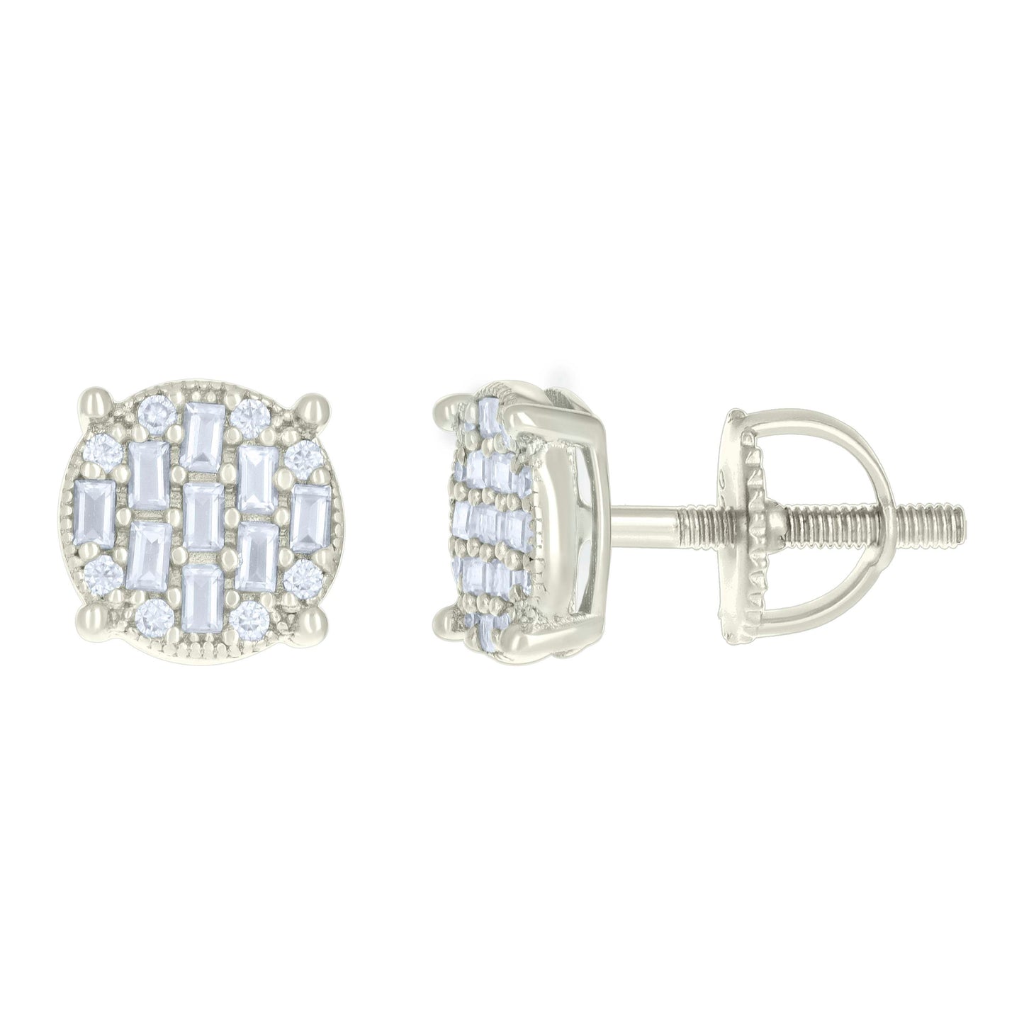 Sterling Silver Or Yellow-tone Womens 0.08ct Round 0.51ct Baguette Moissanite Fashion Stud Earrings