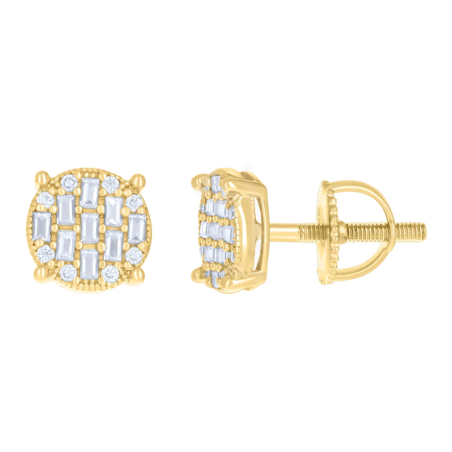 Sterling Silver Or Yellow-tone Womens 0.08ct Round 0.51ct Baguette Moissanite Fashion Stud Earrings