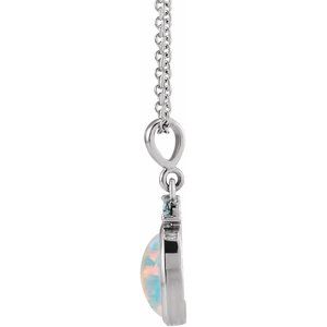 Sterling Silver Oval 6 X 4 Mm Lab Grown White Opal And Natural London Blue Topaz Bezel-Set Cabochon Necklace, Length: 18 In