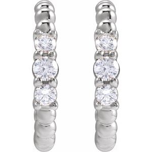 14K White Gold Pair Round Shape I1, Gh 3/8 Ctw Natural Diamond Beaded Hoop Earrings, Length: 19.3 Mm, Thickness: 3.36 Mm