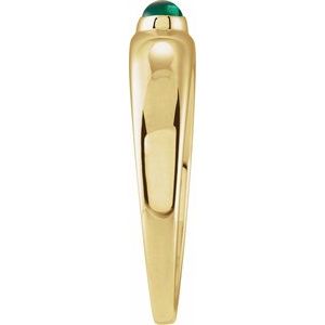 14K Yellow Gold Oval 6 X 4 Mm Polished Natural Emerald Cabochon Petite Dome Ring Size 7