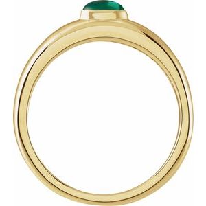 14K Yellow Gold Oval 6 X 4 Mm Polished Natural Emerald Cabochon Petite Dome Ring Size 7