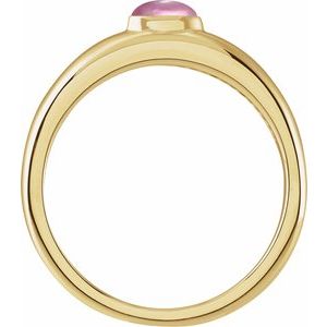 14K Yellow Gold Oval 6 X 4 Mm Polished Natural Pink Tourmaline Cabochon Petite Dome Ring Size 7