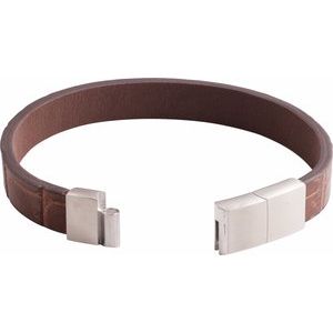 Stainless Steel 8 In 11 Mm Leather Cord Bracelet With Brushed Stainless Steel Clasp
