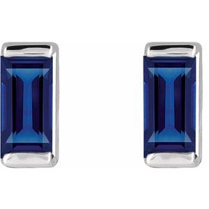 14K White Gold Straight Baguette Shape 4 X 2 Mm Natural Blue Sapphire Channel-Set Earring