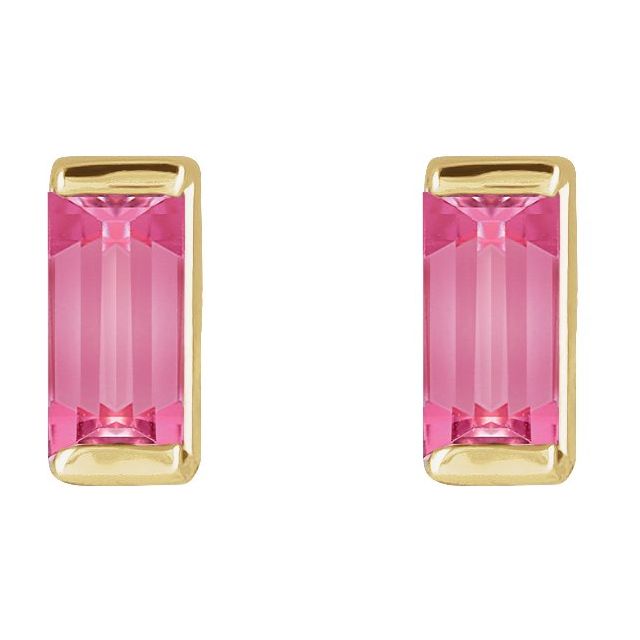 14K Yellow Gold Straight Baguette 4 X 2 Mm Friction Polished Natural Pink Tourmaline Channel-Set Earring