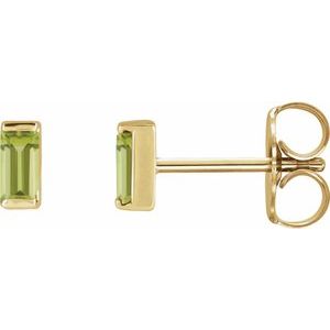 14K Yellow Gold Straight Baguette Shape 4 X 2 Mm Natural Peridot Channel-Set Earrings