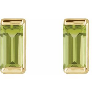 14K Yellow Gold Straight Baguette Shape 4 X 2 Mm Natural Peridot Channel-Set Earrings
