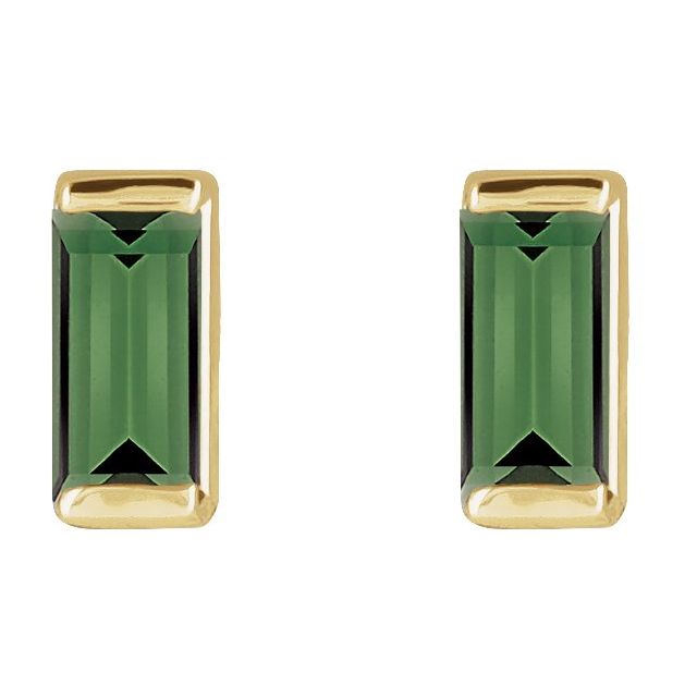14K Yellow Gold Straight Baguette 4 X 2 Mm Friction Polished Natural Green Tourmaline Channel-Set Earrings