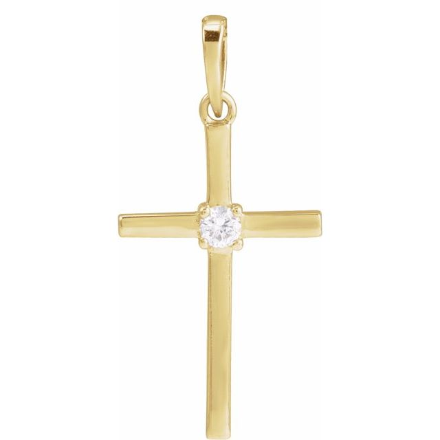 14K Yellow Gold Round 3Mm :: 1/10 Ct I1, G-H Polished 1/5 Ct Natural Diamond Solitaire Cross Pendant