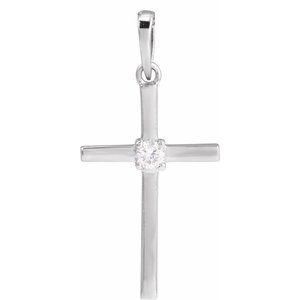 14K White Gold Round 3Mm G-H I1 1/5 Ct Natural Diamond Solitaire Cross Pendant