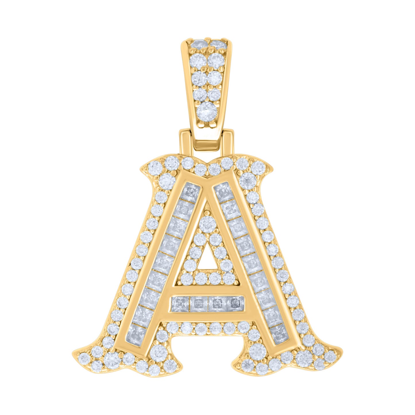 Sterling Silver Or Yellow-tone Unisex Baguette Round Moissanite 0.59ct Initial Alphabet Charm Pendant