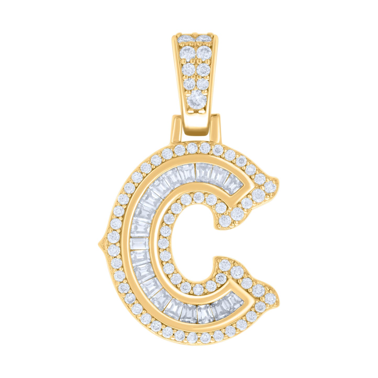 Sterling Silver Or Yellow-tone Unisex Baguette Round Moissanite 0.59ct Initial Alphabet Charm Pendant
