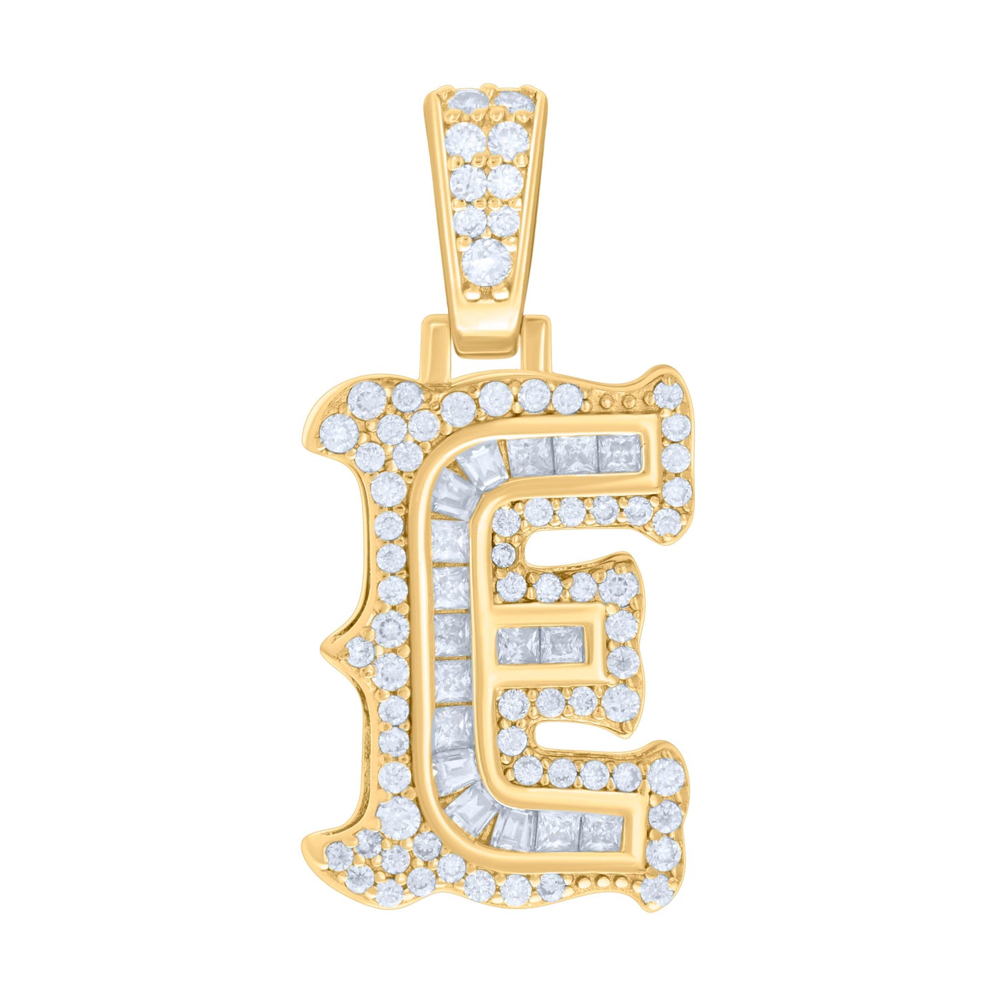 Sterling Silver Or Yellow-tone Unisex Baguette Round Moissanite 0.59ct Initial Alphabet Charm Pendant