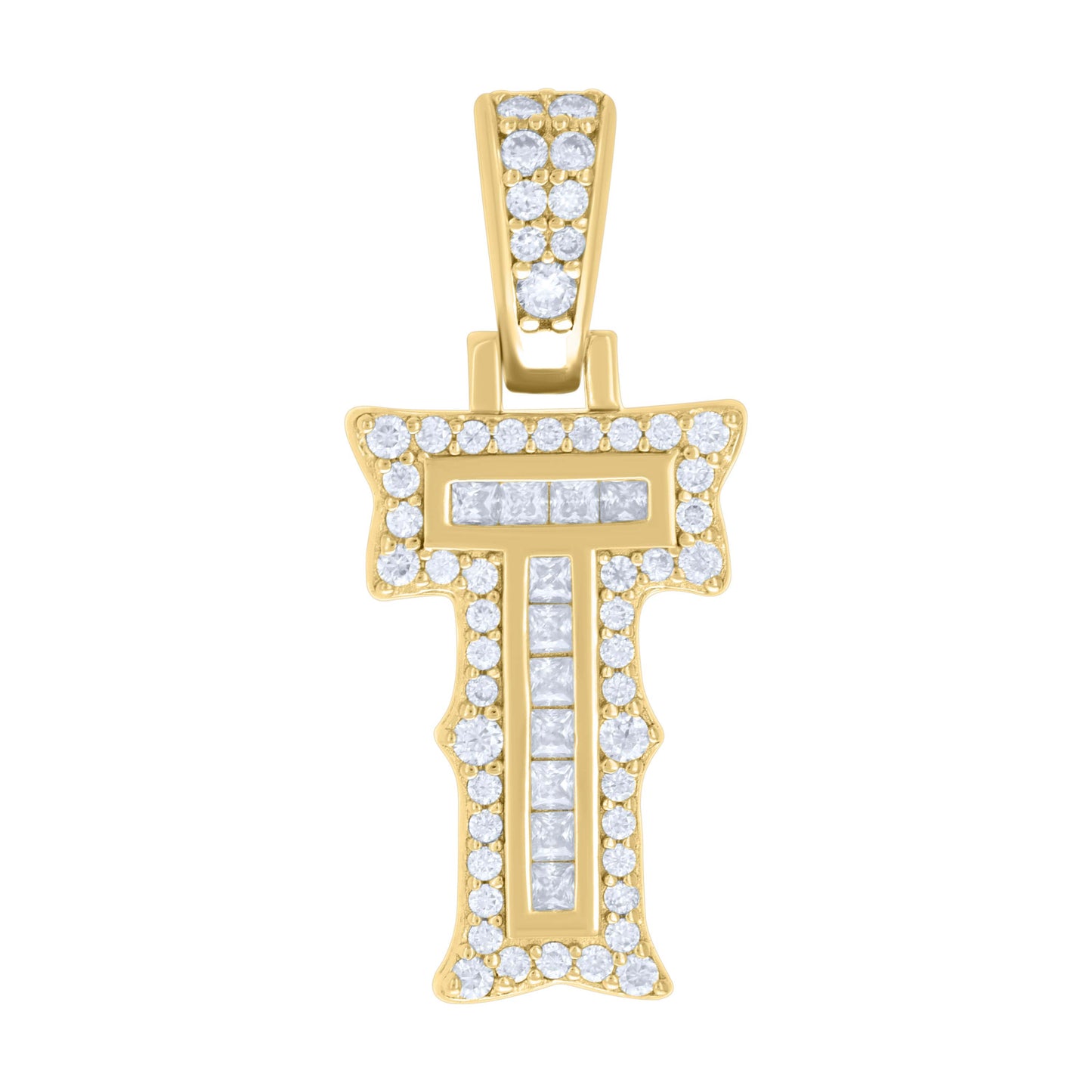 Sterling Silver Or Yellow-tone Unisex Baguette Round Moissanite 0.59ct Initial Alphabet Charm Pendant