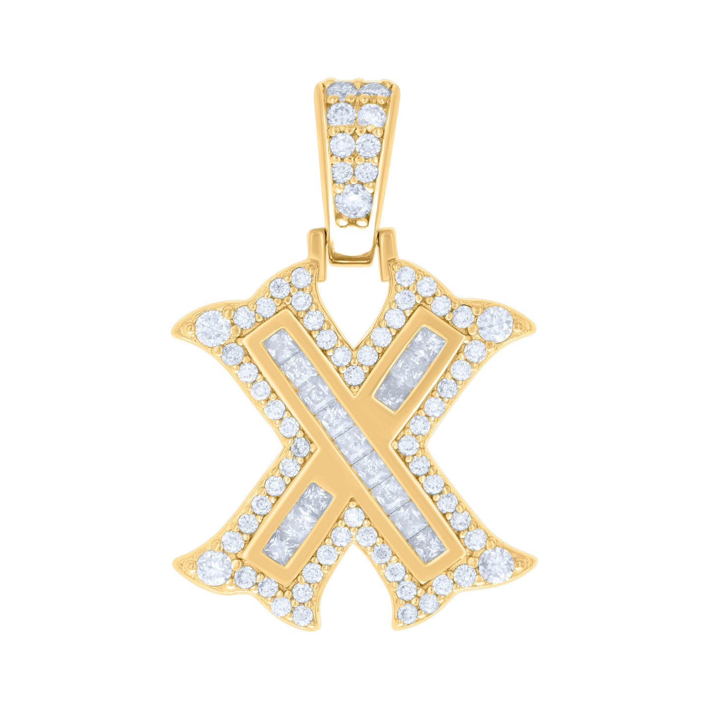 Sterling Silver Or Yellow-tone Unisex Baguette Round Moissanite 0.59ct Initial Alphabet Charm Pendant