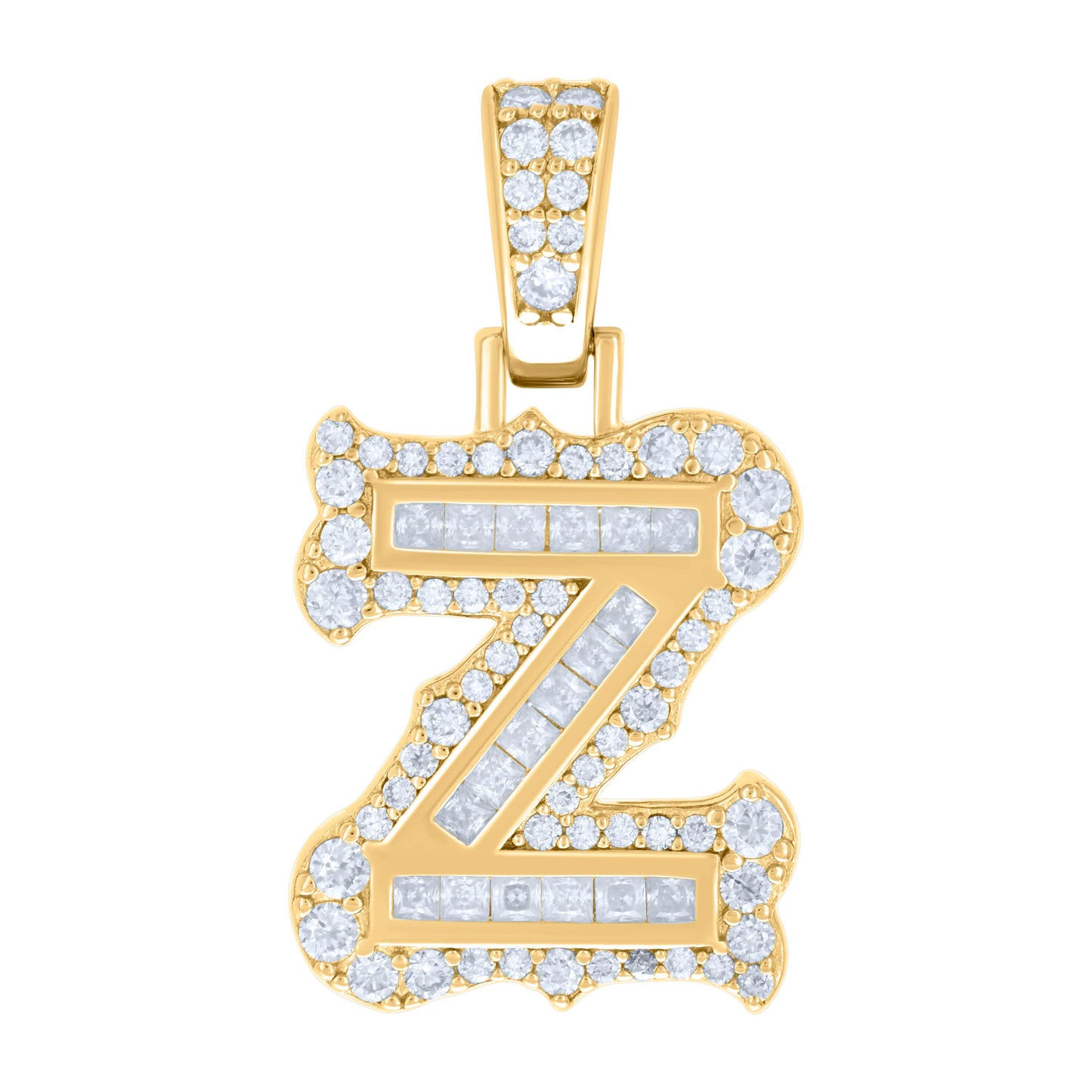 Sterling Silver Or Yellow-tone Unisex Baguette Round Moissanite 0.59ct Initial Alphabet Charm Pendant