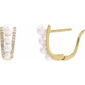 14K Yellow Gold Pearl 5 Mm Freshwater Pearl And 1/4 Ctw Natural Diamond Hoop Earrings