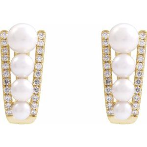 14K Yellow Gold Pearl 5 Mm Freshwater Pearl And 1/4 Ctw Natural Diamond Hoop Earrings