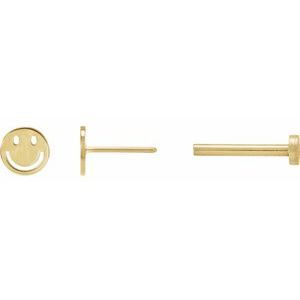 14K Yellow Gold 4 X 4 Mm Pair Press Fit Back Polished Smiley Face Earring With Press Fit Post And Back