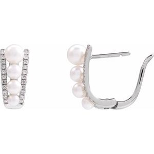 14K White Gold Pearl 5 Mm Freshwater Pearl And 1/4 Ctw Natural Diamond Hoop Earrings