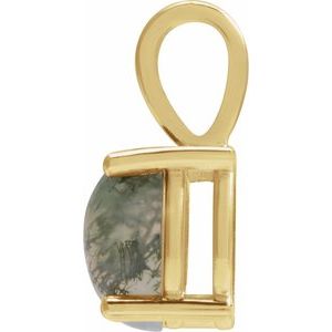 14K Yellow Gold Oval 8 X 6 Mm Natural Moss Agate 4-Prong Cabochon Basket Pendant