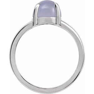 14K White Gold Natural Chalcedony Round 8 Mm Polished Natural Chalcedony Solitaire Cabochon Ring Size 7