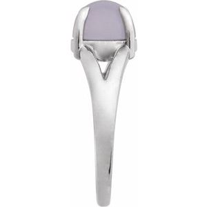 14K White Gold Natural Chalcedony Round 8 Mm Polished Natural Chalcedony Solitaire Cabochon Ring Size 7
