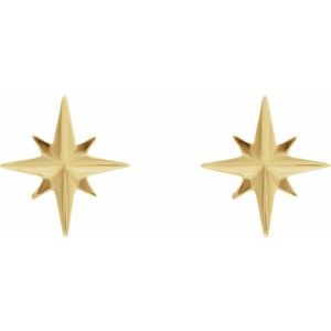 14K Yellow Gold Pair Press Fit Back Star Earrings With Press Fit Posts And Backs