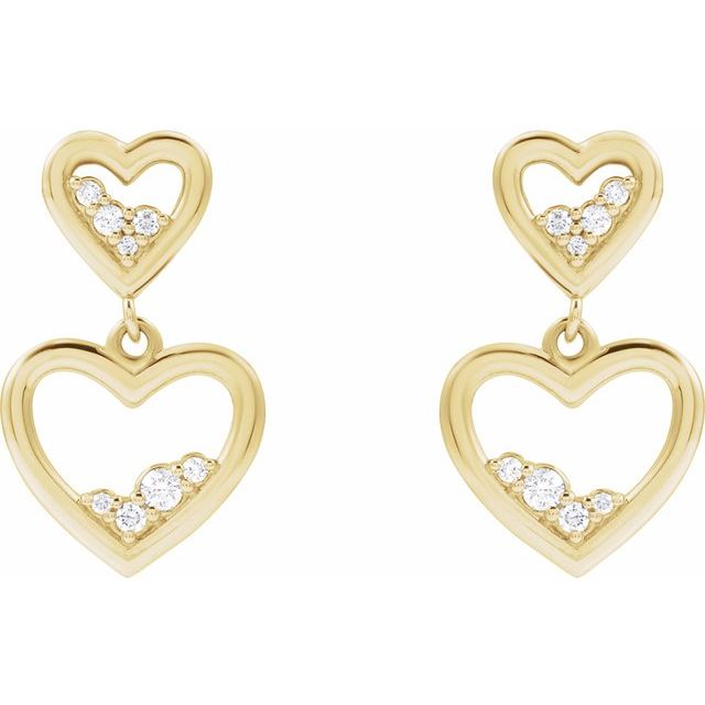 14K Yellow Gold Round Friction Back Polished 1/5 Ctw Natural Diamond Heart Dangle Earrings