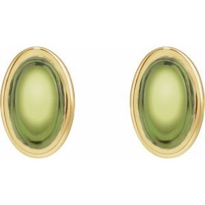 14K Yellow Gold Oval Shape 6 X 4 Mm Natural Peridot Bezel Earrings