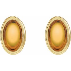 14K Yellow Gold Oval Shape 5 X 3 Mm Natural Citrine Bezel Earrings