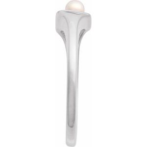 Sterling Silver Cultured White Akoya Pearl Pearl 3 Mm Polished Cultured Pearl Heart Ring Size 7