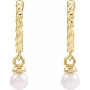 14K Yellow Gold Pearl Shape 4 Mm Freshwater Pearl Rope Hoop Earrings