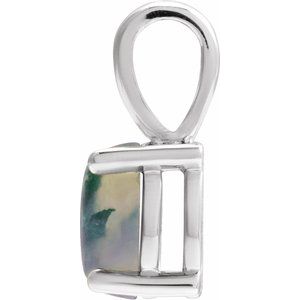 14K White Gold Oval 7 X 5 Mm Natural Moss Agate 4-Prong Cabochon Basket Pendant