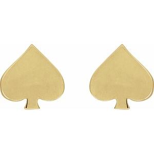 14K Yellow Gold Spade 6.3 X 6 Mm Pair Friction Backs .37 In Polished Stud Earrings