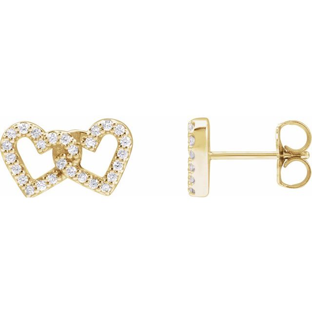 14K Yellow Or White Or Rose Gold 1 Mm Round Friction Back Polished 1/5 Ctw Natural Diamond Interlocking Heart Stud Earrings