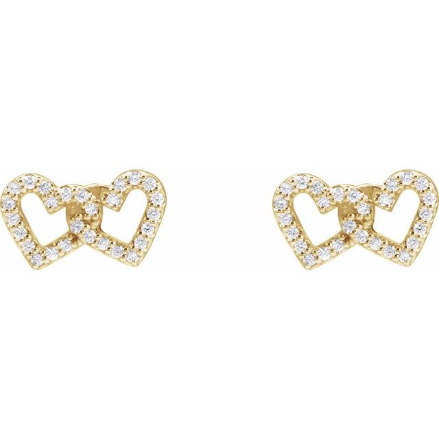 14K Yellow Or White Or Rose Gold 1 Mm Round Friction Back Polished 1/5 Ctw Natural Diamond Interlocking Heart Stud Earrings