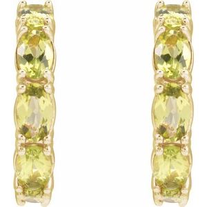 14K Yellow Gold Pair Oval Shape 5 X 3 Mm Natural Peridot Hoop Earrings, Length: 18.2 Mm, Thickness: 3.5 Mm