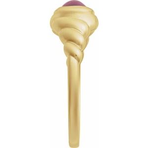 14K Yellow Gold Oval 8 X 6 Mm Polished Natural Rhodolite Garnet Twisted Cabochon Ring Size 7