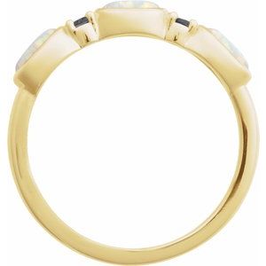 14K Yellow Gold Lab-Grown White Opal & Natural London Blue Topaz Stackable Ring Size 7