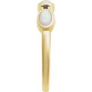 14K Yellow Gold Lab-Grown White Opal & Natural London Blue Topaz Stackable Ring Size 7