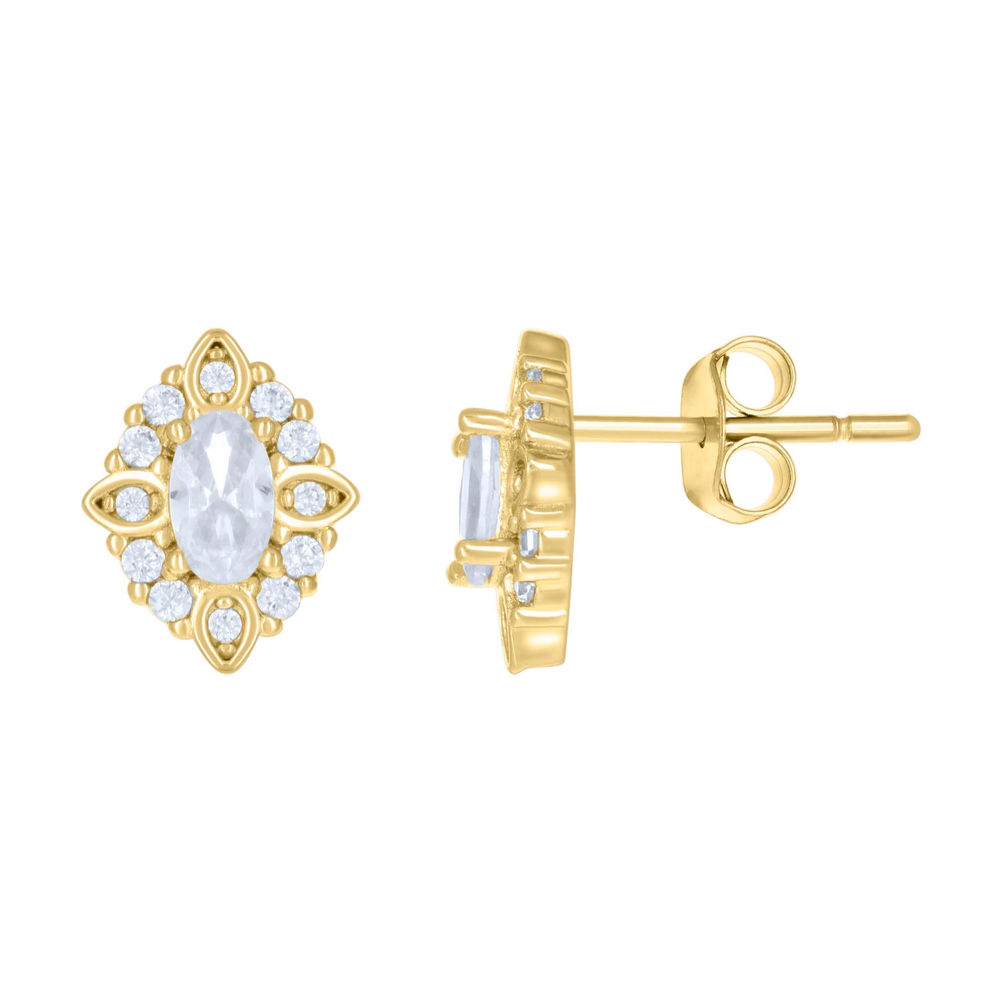 Sterling Silver Or Yellow-Tone Womens Marquise Round Cubic-Zirconia Fashion Stud Earrings
