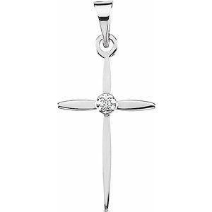 14K White Gold Round 1Mm G-H Si1 .005 Ct Natural Diamond Cross Pendant