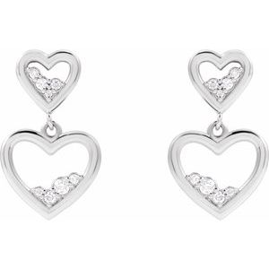 14K White Gold Round 1/5 Ctw Natural Diamond Heart Dangle Earrings